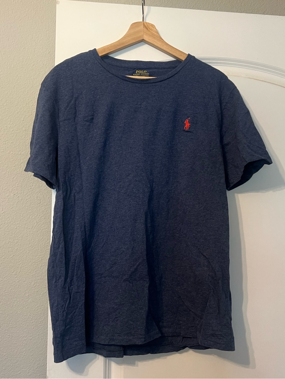 Polo by Ralph Lauren Navy Crewneck T-Shirt with Reddish Orange Pony Logo